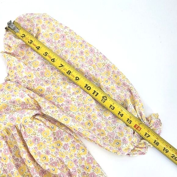 Storia Puff Sleeve Babydoll Mini Dress Size Large White Pink Yellow Floral - Picture 10 of 11